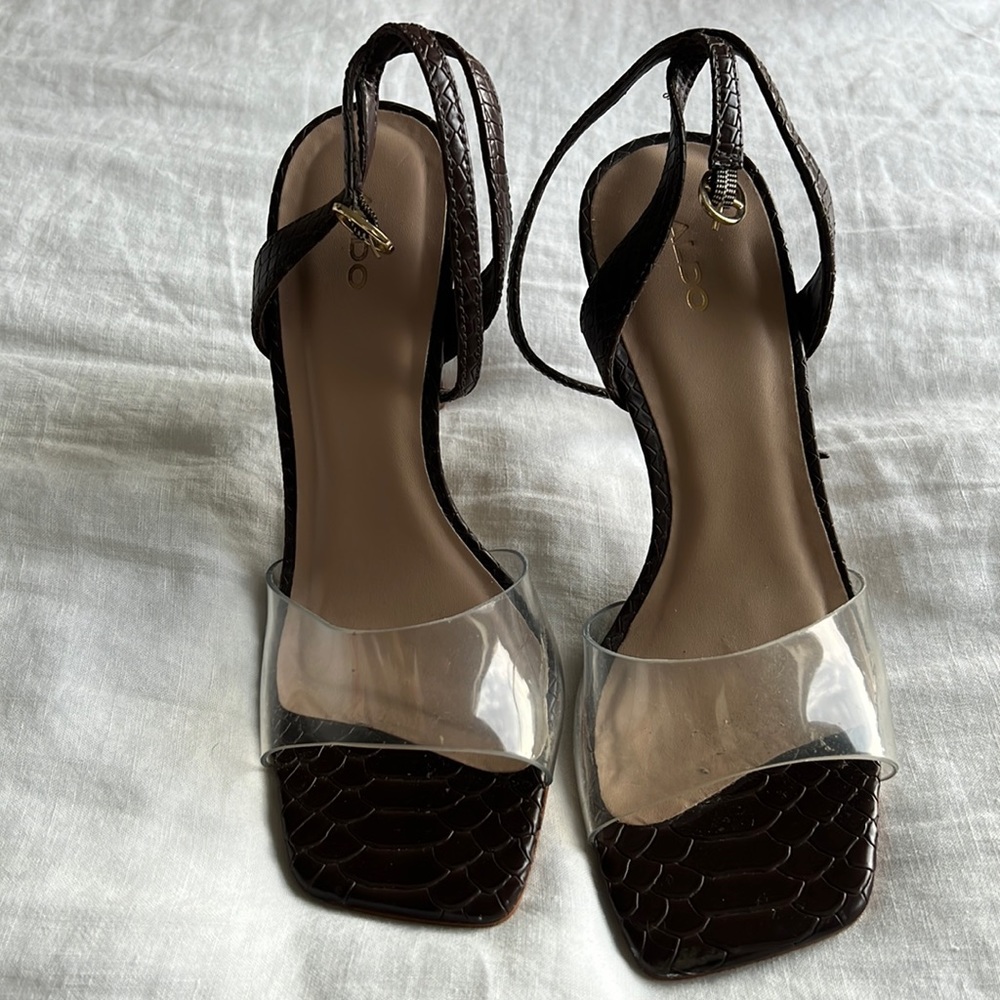 Aldo size 7 high heel, clear strap